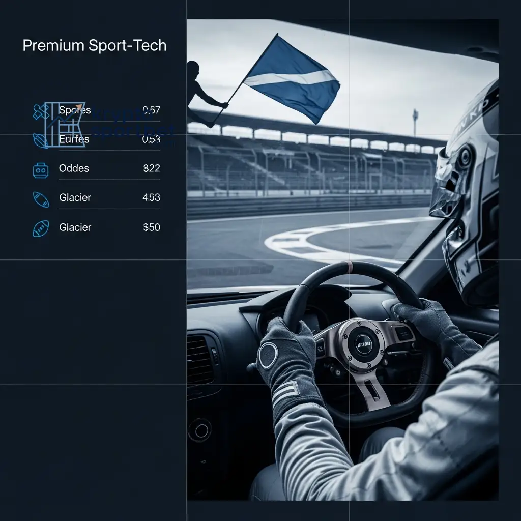 Eine Hightech-Ansicht aus einem Renncockpit neben einem 'Premium Sport-Tech' Datenpanel, das die präzise Analyse und Expertenprognose für das Spiel symbolisiert.